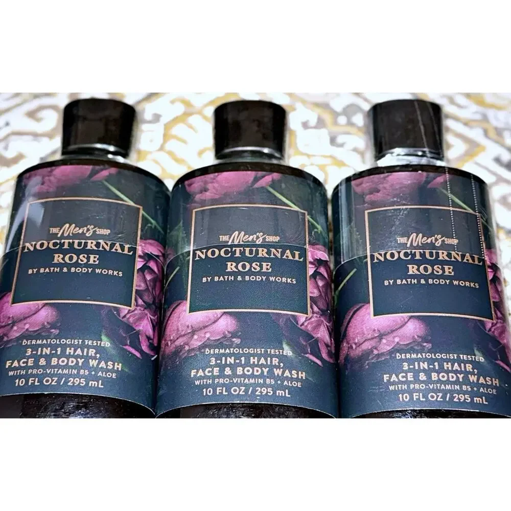Bath & Body Works 10 oz Nocturnal Rose Men's 3-in-1 Hair Face Body Wash Gel x3